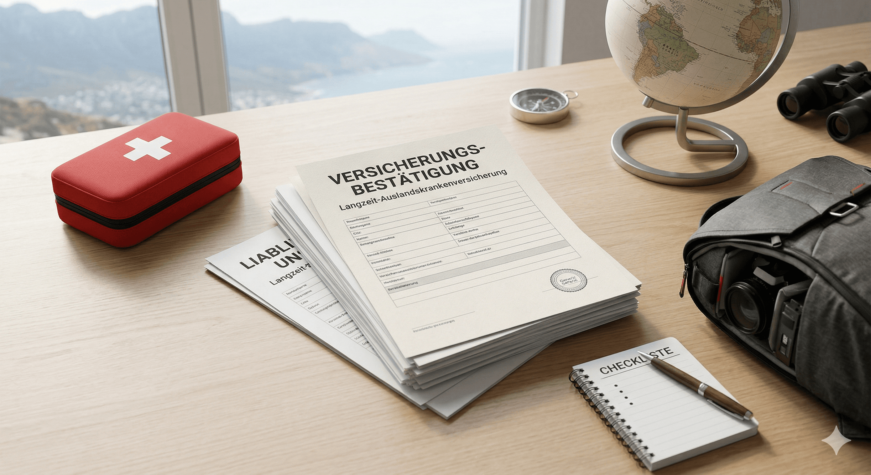 Schreibtisch mit Versicherungsunterlagen